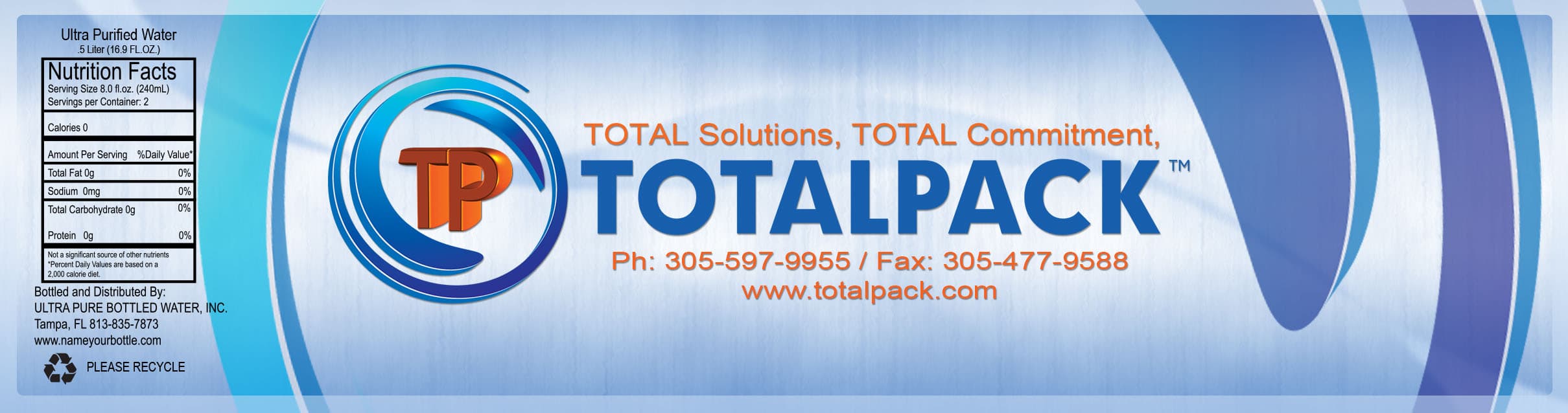 TotalPack promotional water bottle label
