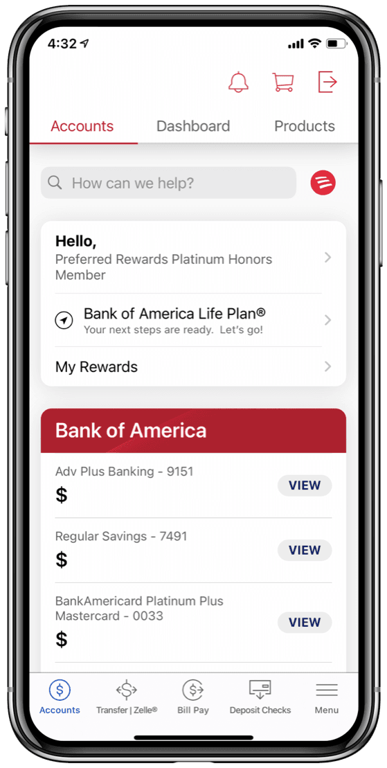 Bank of America mobile app account experience