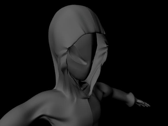 Close-up grayscale 3D character head model