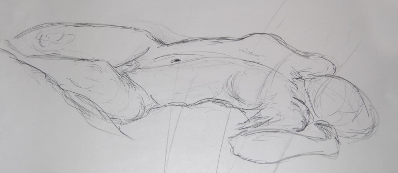 Pencil gesture study of a reclining figure